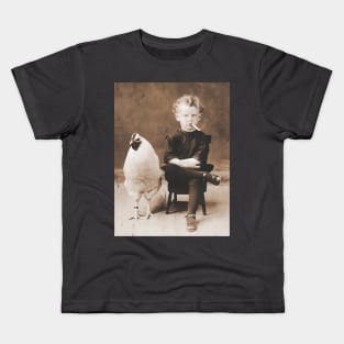 Smoking Boy With Chicken Vintage Bizarre Weird Funny Kids T-Shirt